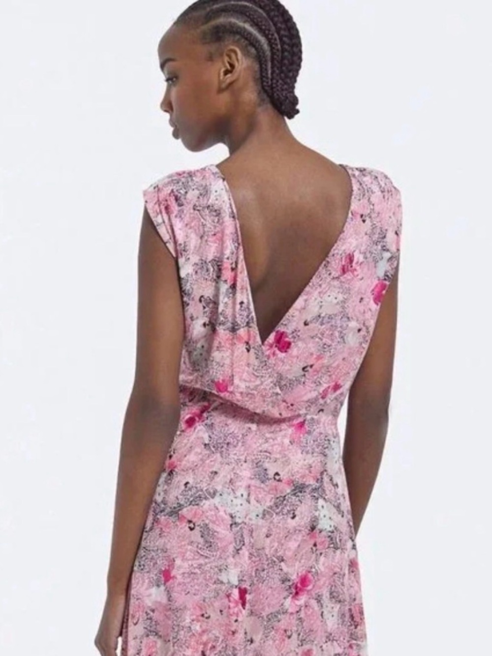 NWT The Kooples Pink Floral Paisley Flowers Foil Midi Maxi Dress High-Low Hem